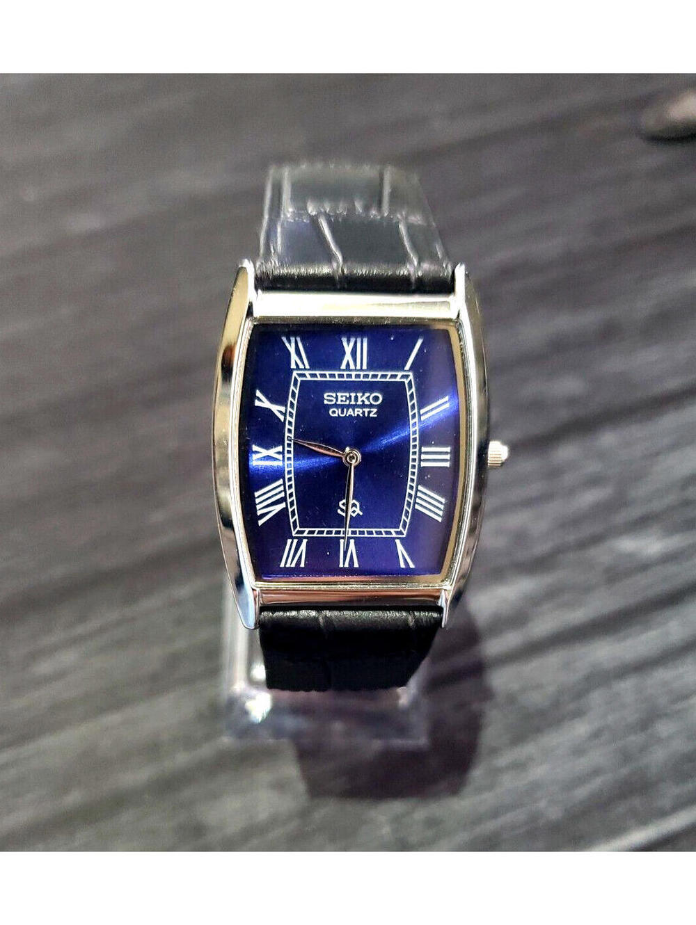 RARE Mens Tank Blue Seiko Roman Dial Watch‎ New Mvt Batt
